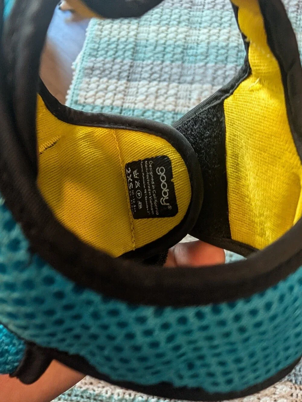 Gooby XS Blue Mesh Dog Harness with Yellow Lining